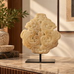 Ivory Cloud Scroll Medallion Sculpture on Stand