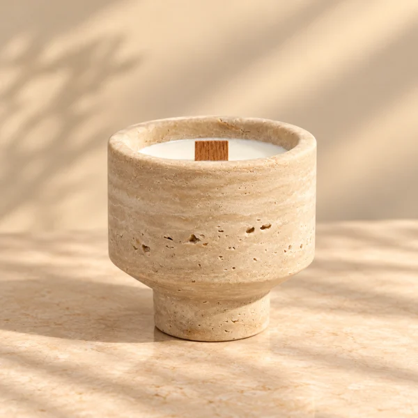 Beige Natural Stone Footed Scented Candle