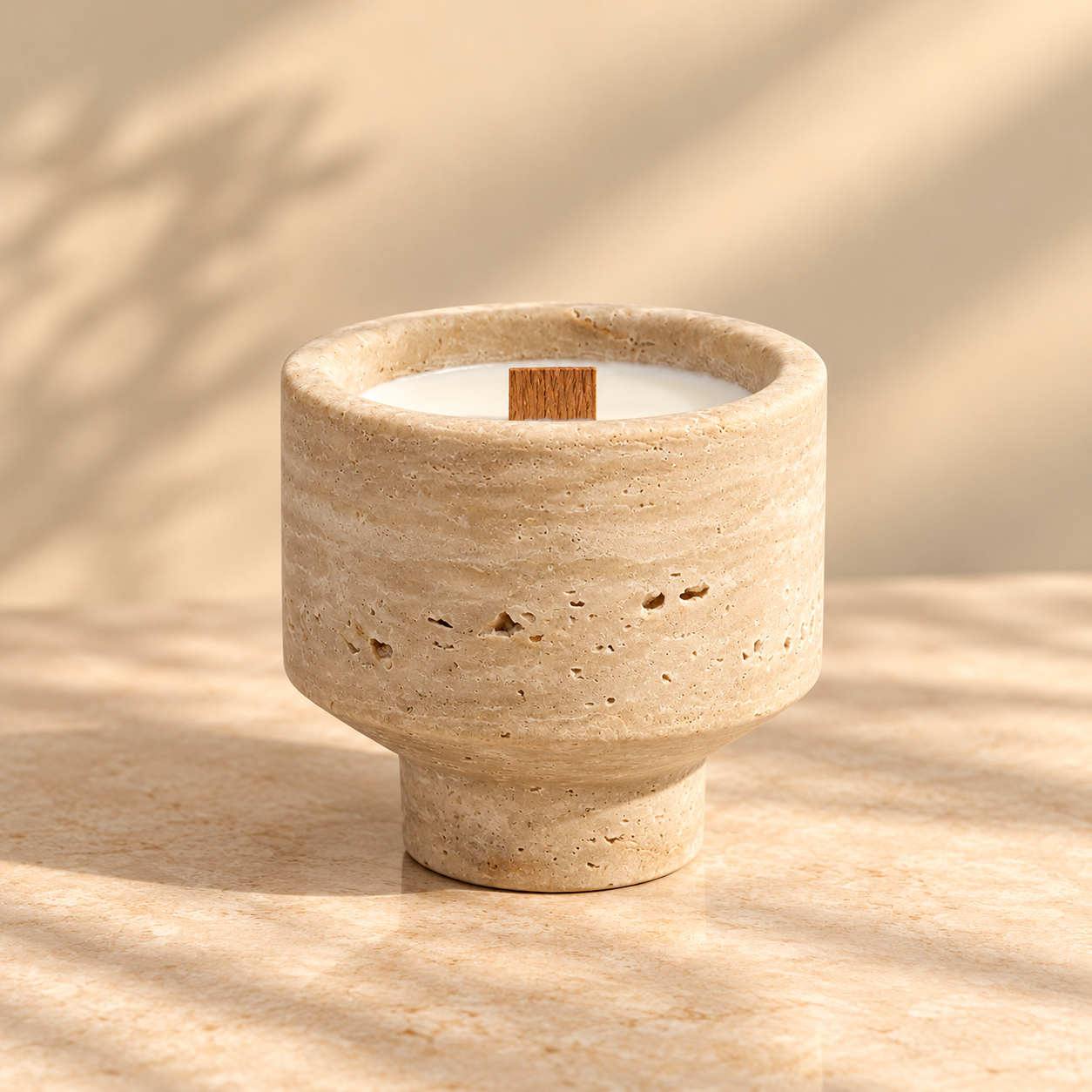 Beige Natural Stone Footed Scented Candle