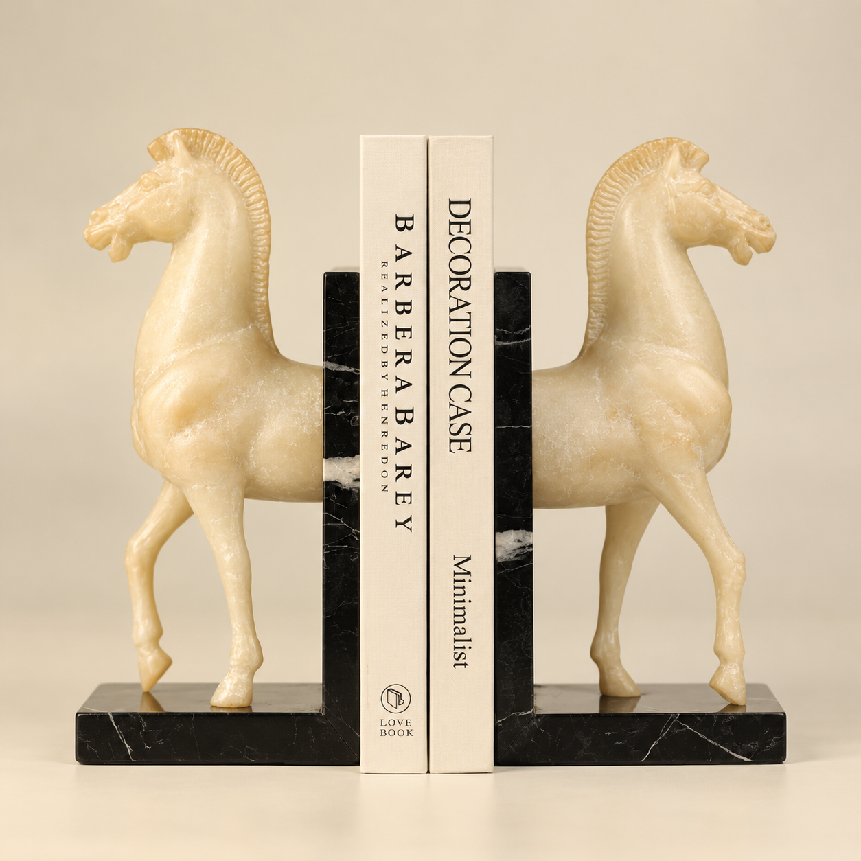White Horse Bookends Pair on Black Base
