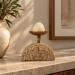 Dome Stone Resin Candle Holder with Gold-Tone Dish