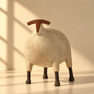 Cream Sheep Sculpture with Bronze Head