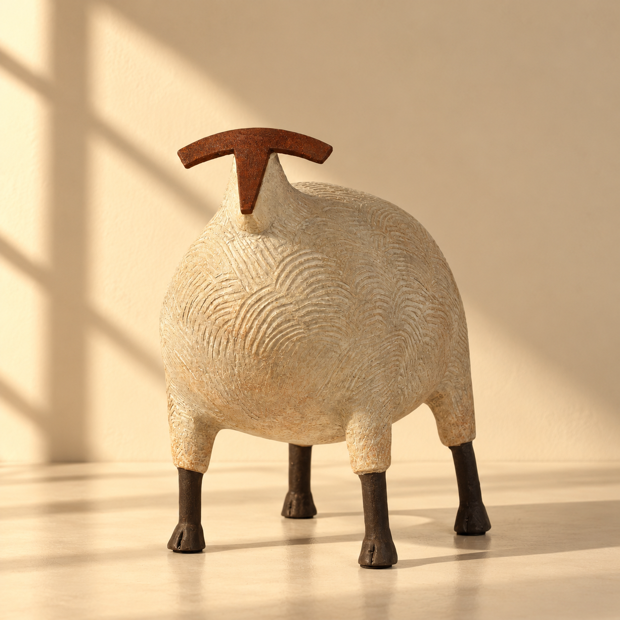 Cream Sheep Sculpture with Bronze Head