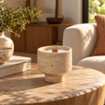 Beige Natural Stone Footed Scented Candle