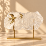 Black and White Crystal Stone Specimen on Gold-Tone Stand