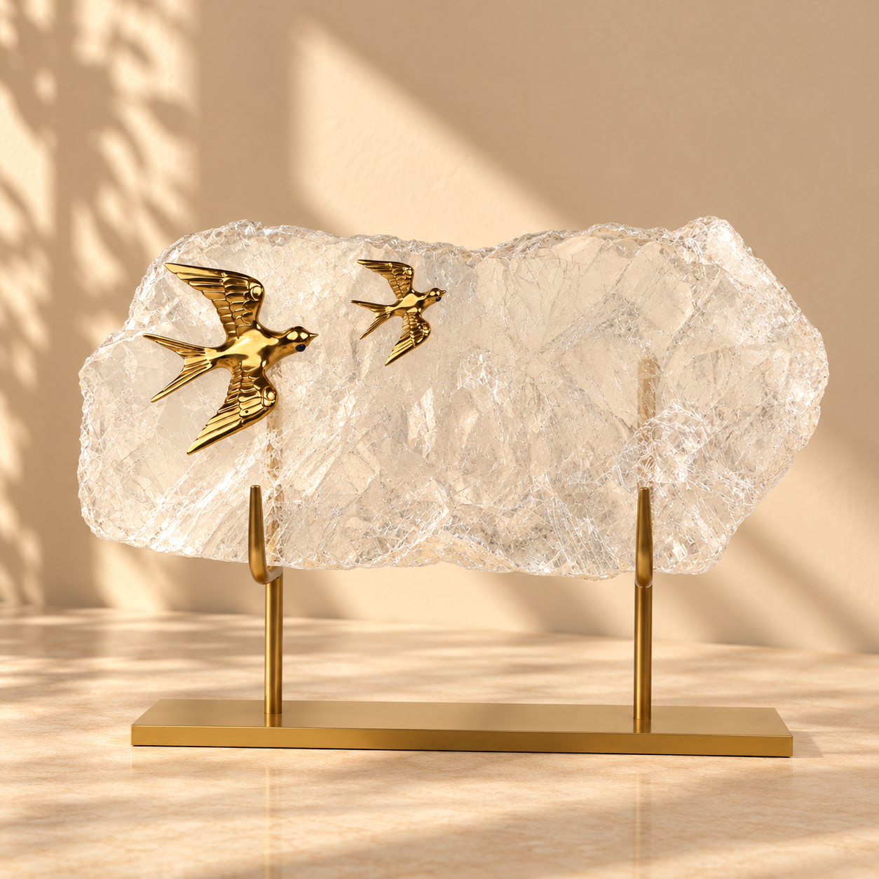 Black and White Crystal Stone Specimen on Gold-Tone Stand