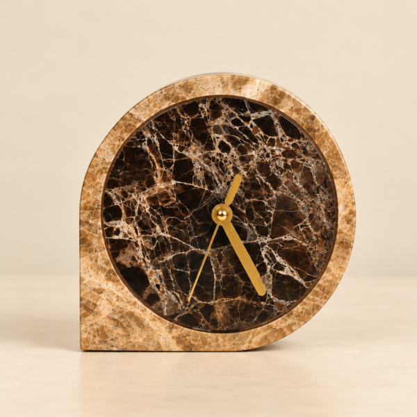 Round Brown Marble Table Clock
