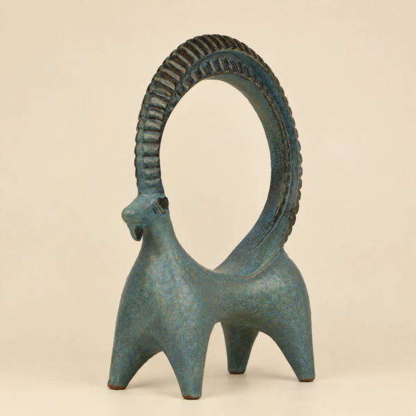 Slate Blue Ceramic Ibex Figurine