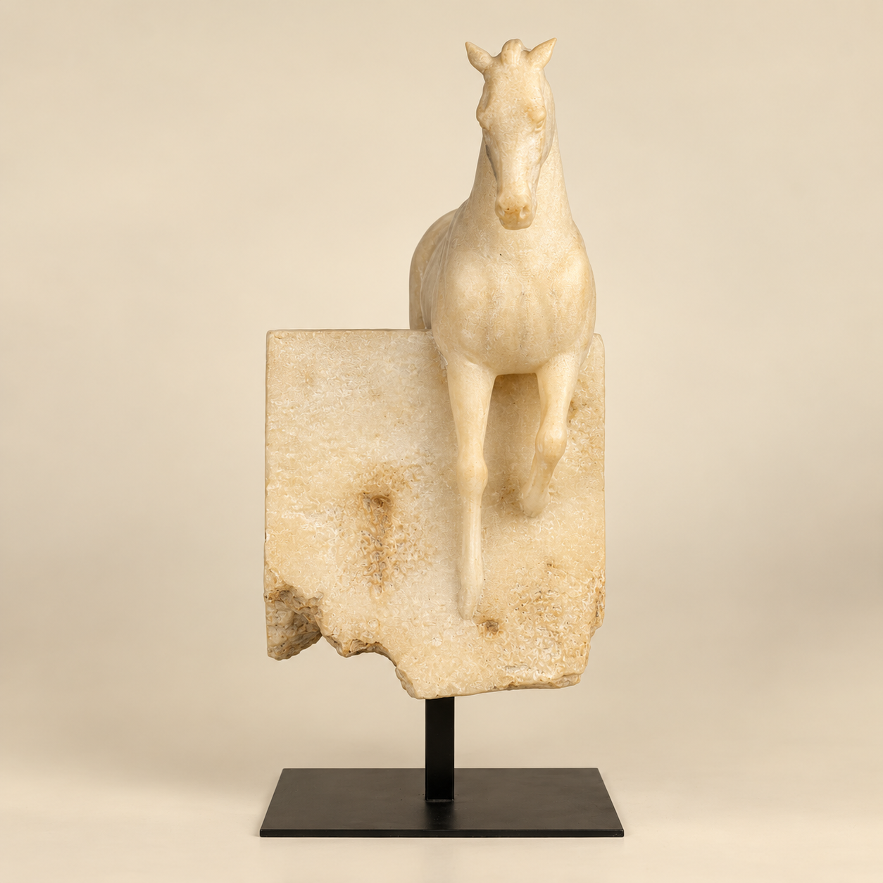 White Abstract Horse Sculpture on Black Stand