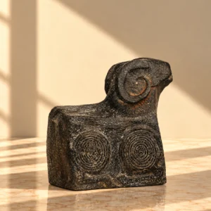 Carved Charcoal Ram Relief Sculpture