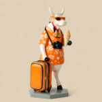 Hand-Painted Traveller Bull Figurine with Suitcase