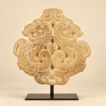 Ivory Cloud Scroll Medallion Sculpture on Stand