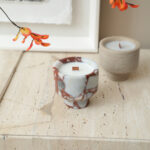 White and Red Veined Natural Stone Scented Candle