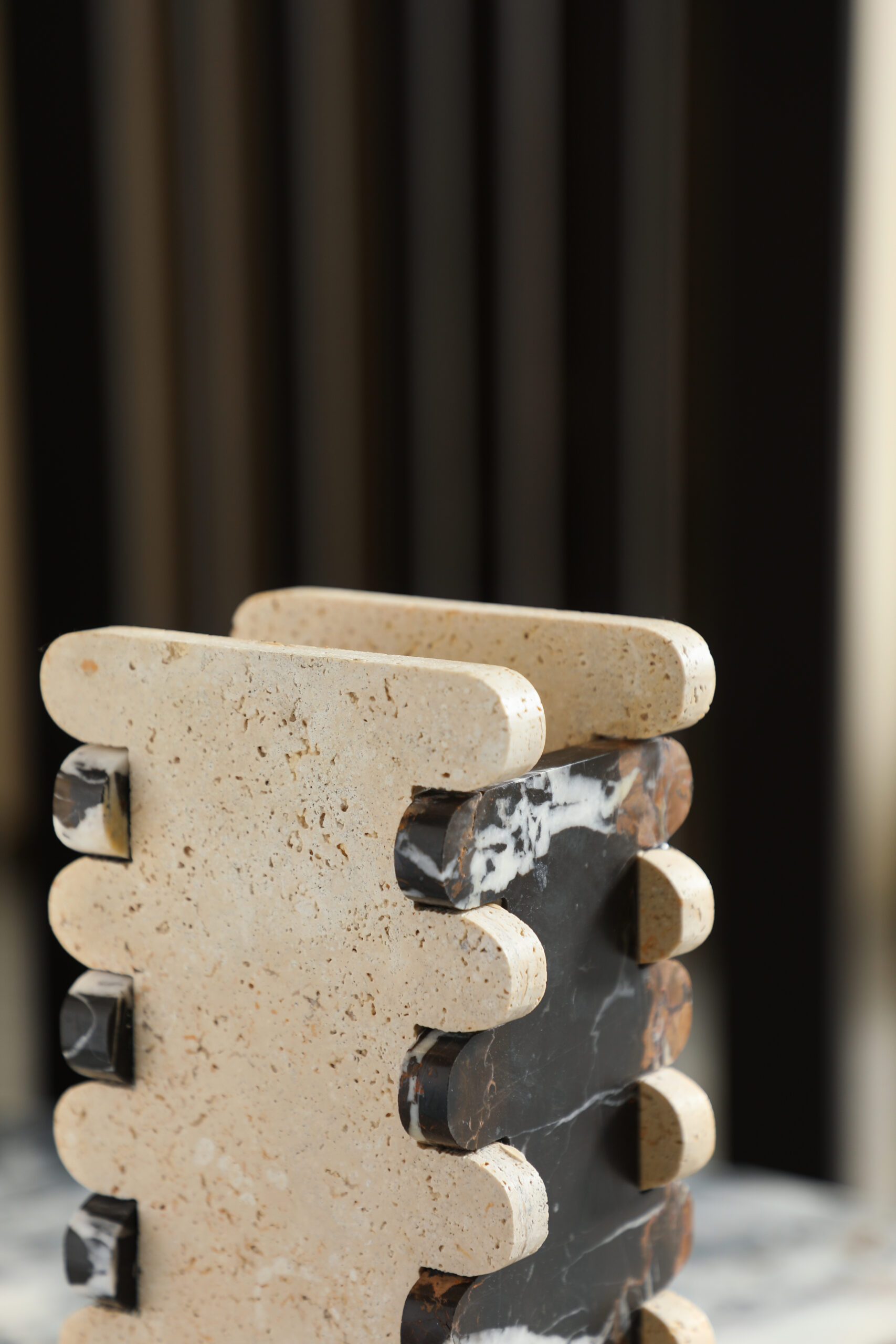 Stacked Natural Stone Vase with Black Bands