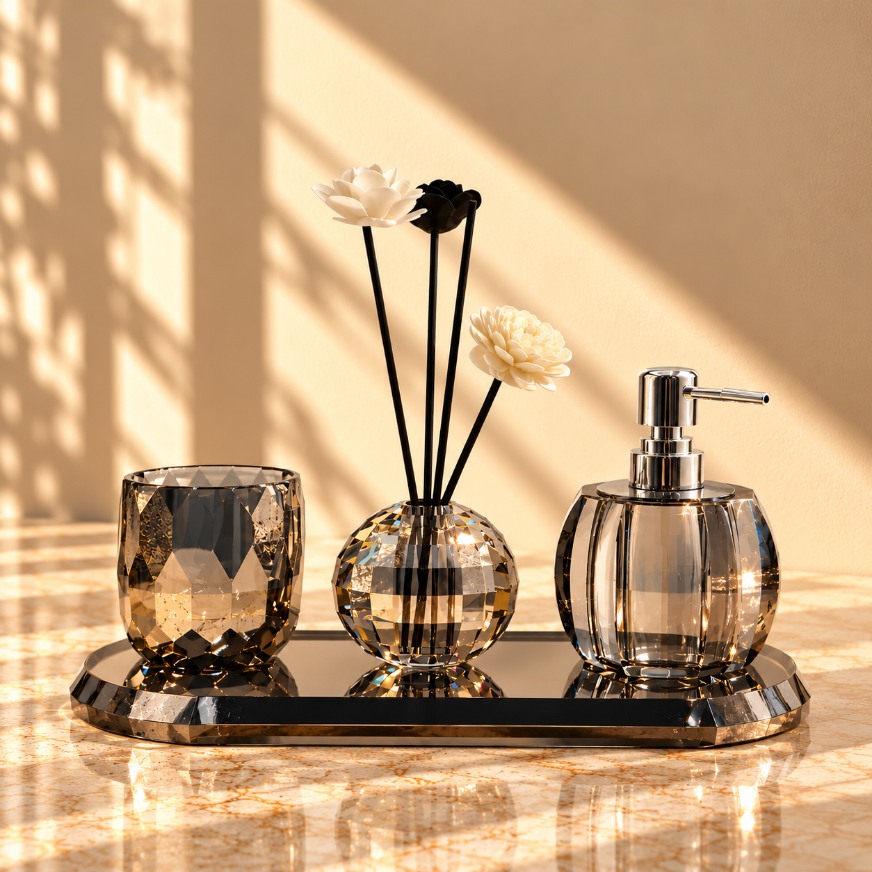 Blue-Grey Crystal Glass Four-Piece Bathroom Set