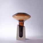 Amber Glass Disc Vase on Terrazzo Base