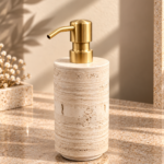 Grey Natural Stone Four-Piece Bathroom Set with Gold Accents