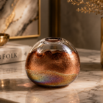 Copper Foil Globe Glass Vase