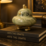 Natural Stone and Gold-Tone Copper Lidded Jar