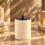 White Natural Stone Five-Piece Bathroom Set with Black Tray
