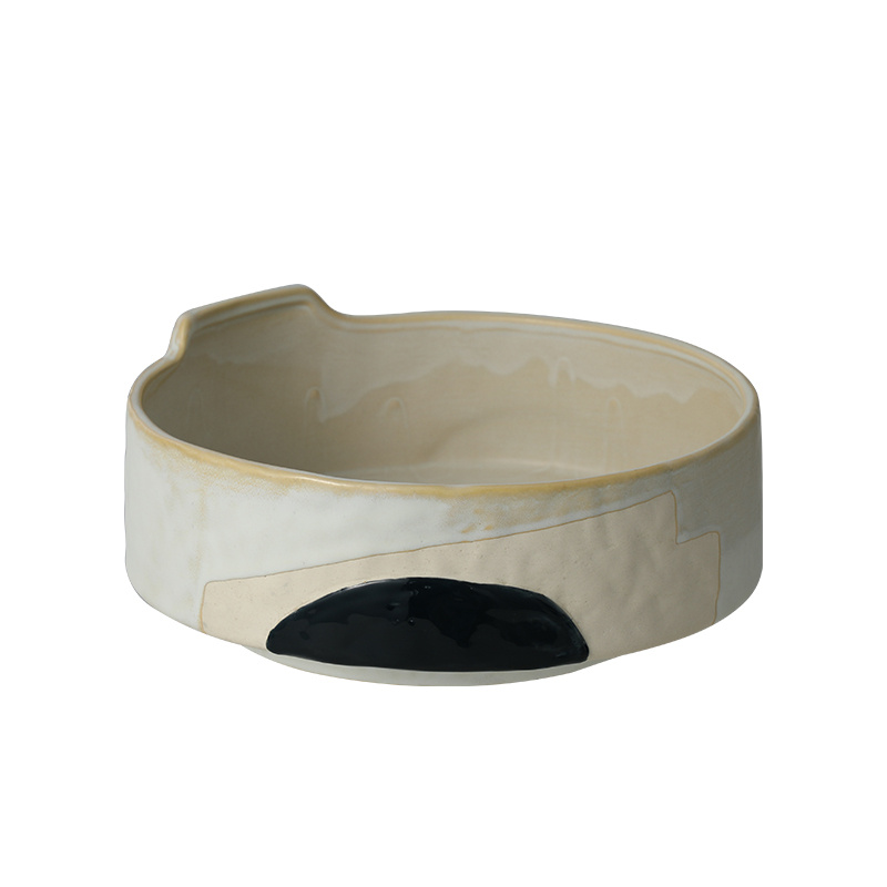Cream Ceramic Bowl with Black Graphic Detail