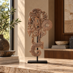 Archaic Scroll Stone Resin Sculpture on Stand