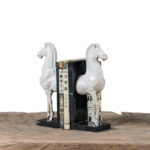 White Horse Bookends Pair on Black Base