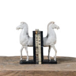 White Horse Bookends Pair on Black Base