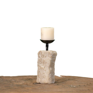 Carved Stone Resin Pillar Candle Holder with Black Cup