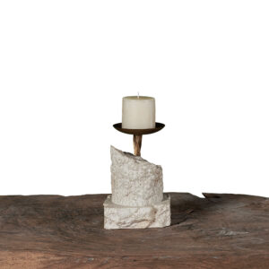 Carved Stone Resin Block Candle Holder with Black Cup