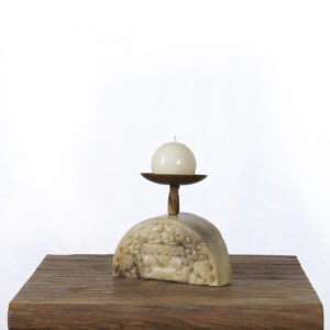 Dome Stone Resin Candle Holder with Gold-Tone Dish