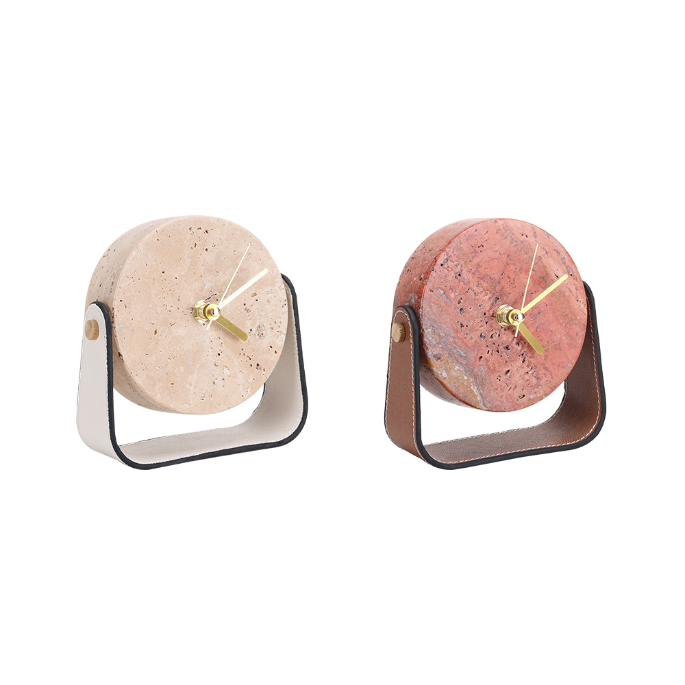 Stone and Leather Desk Clock