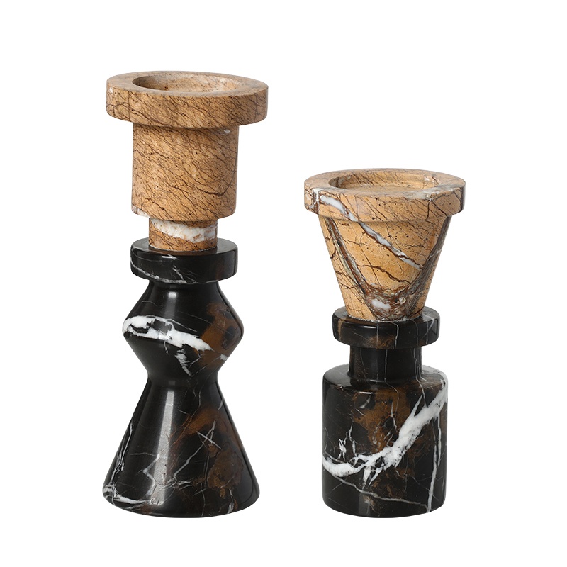 Tan and Black Marble Candle Holder