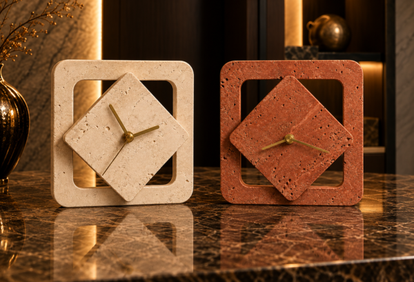 Marble and Metal Square Table Clock