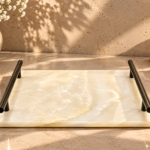 White Natural Stone Five-Piece Bathroom Set with Black Tray