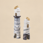 Marbled Stone Tower Sculpture with Gold Charm