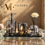 Smoky Grey Faceted Crystal Glass Bathroom Set