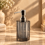 Smoky Grey Faceted Crystal Glass Bathroom Set