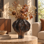 Black and Bronze Sculptural Ceramic Vase