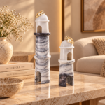 Marbled Stone Tower Sculpture with Gold Charm