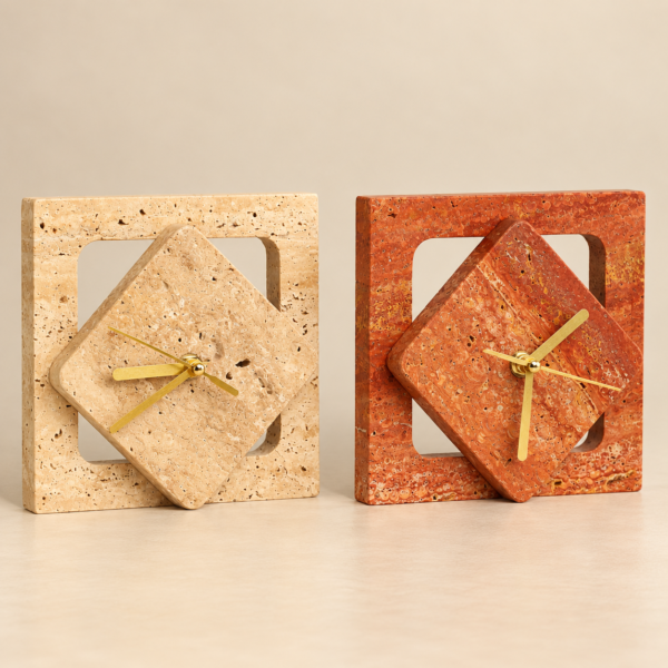 Marble and Metal Square Table Clock