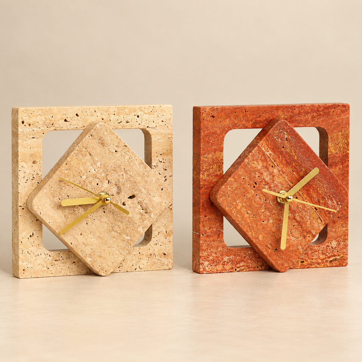 Marble and Metal Square Table Clock