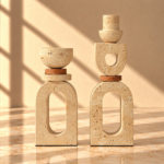 Cream Marble Arch Sculpture with Copper Band