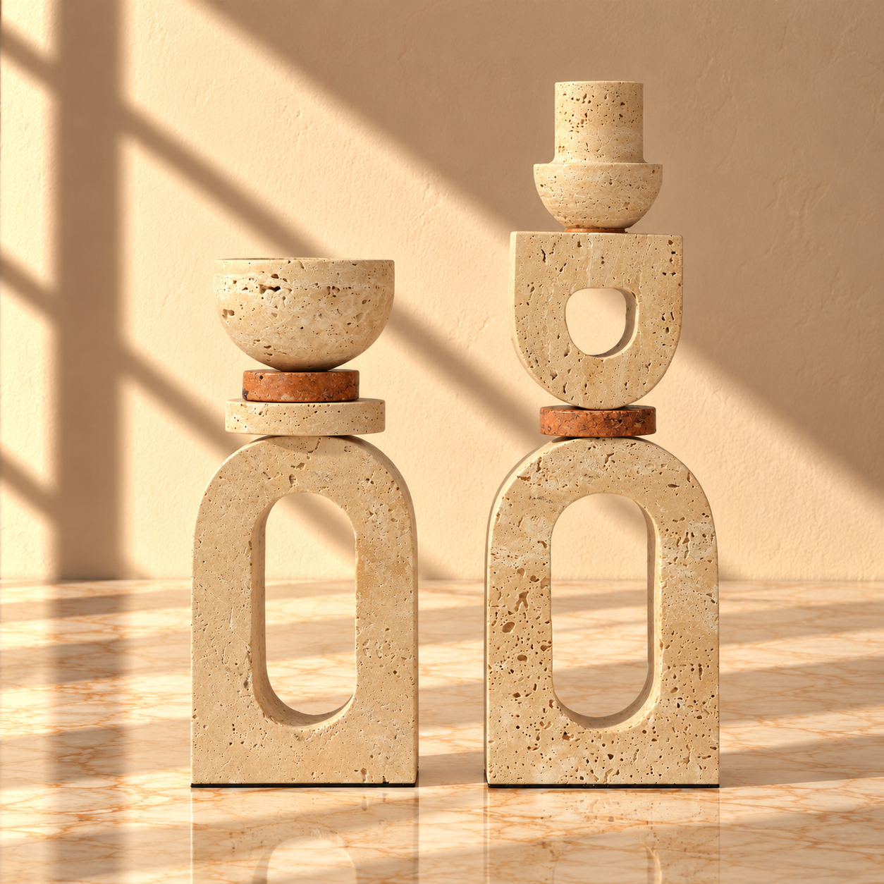 Cream Marble Arch Sculpture with Copper Band