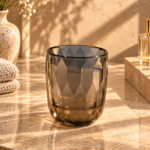 Smoky Grey Faceted Crystal Glass Bathroom Set
