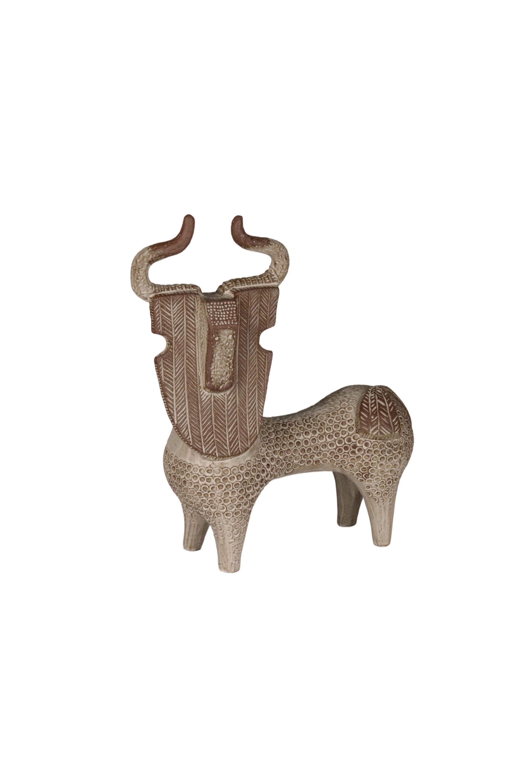 Hand-Crafted Cream Ceramic Bull Figurine