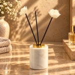 White Natural Stone and Gold Four-Piece Bathroom Set
