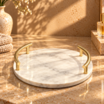White Natural Stone and Gold Four-Piece Bathroom Set