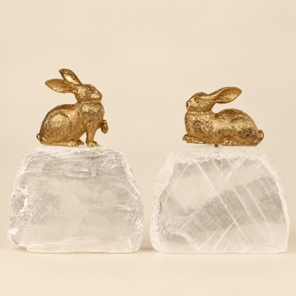 Gold-Tone Rabbit on Crystal Stone Sculpture