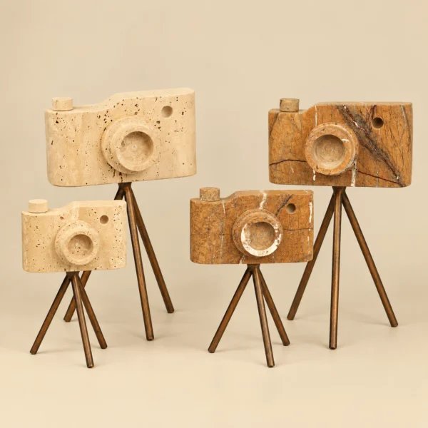 Travertine Camera Sculpture on Tripod